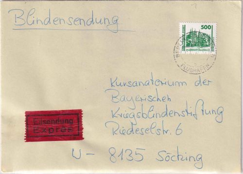 BRD - 500 Pfg. Bauwerke Eilboten-Blindensendung (Empfänger !) Berlin 31.12.91