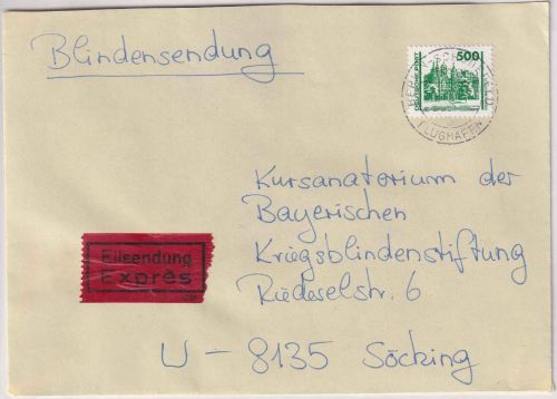 BRD - 500 Pfg. Bauwerke Eilboten-Blindensendung (Empfänger !) Berlin 31.12.91