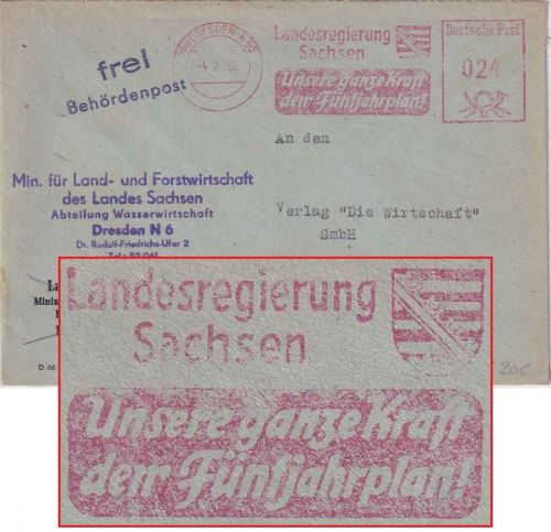 DDR - Dresden A50 1952 24 Pfg. AFS "Landesregierung Sachsen" Brief n. Berlin