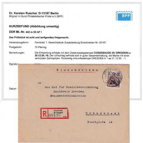 DDR - 70/84 Pfg. Fünfjahresplan/Überdruck PF !! Einschreibebrief Cossebaude 1955