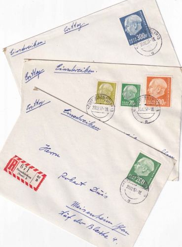 Saarland - 300+200+100 Fr. Heuss u.a. 3 R-Briefe/FDC (!!) Neukirchen 20.12.57