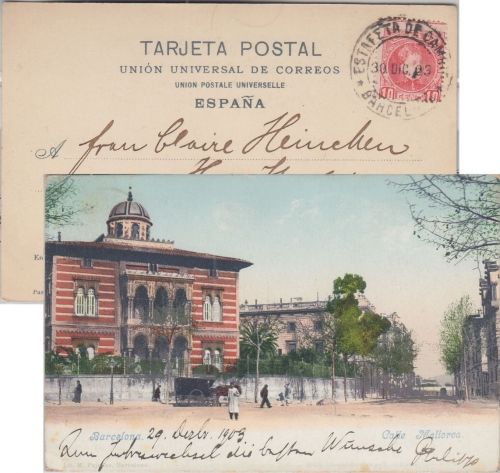 Spanien/Bayern - 10 C. Alfons XIII. farb. AK Barcelona - München 1903