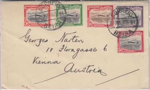 Mocambique Gesellschaft - 80 C. u.a. Flugpostausgabe Brief n. ÖSTERREICH 1935