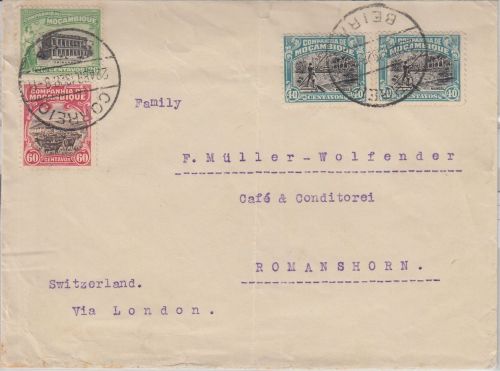 Mocambique Gesellschaft - 60 C. Freimarke u.a. Brief i.d. SCHWEIZ Beira 1928