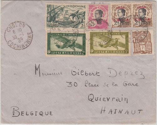 Indochine/Canton - 2x4/5 C. Überdruckausgabe u.a. Brief n. BELGIEN Cholon 1939