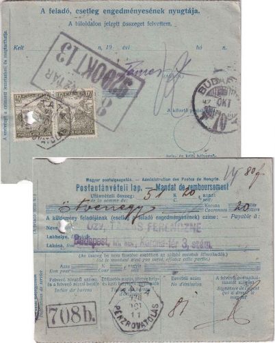 Ungarn - 2x40 F. Schnitter Nachnahmekarte Tata - Budapest 1920