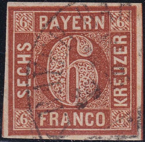 Bayern - 6 Kr Quadrat braun breitrandig HKS K. BAYER. BAH(npost)