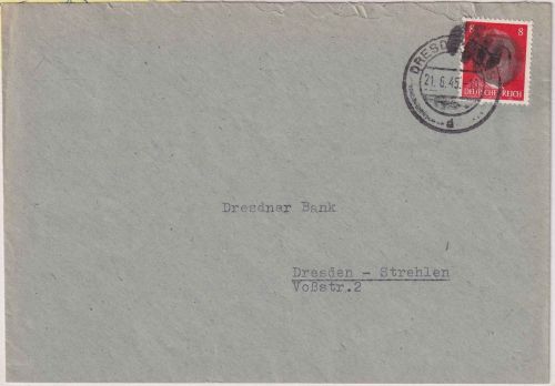 SBZ/OPD Dresden - 8 Pfg AH (geschwärzt) Ortsbrief Dresden 21.6.45