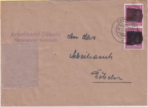 SBZ/OPD Leipzig - 2x6 Pfg AH (geschwärzt) Brief Hainichen - Döbeln 6.7.45