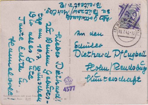 SBZ/Bezirkshandstempel - 12 Pfg. Arbeiter/37 Bützow Karte Bützow 3.7.48