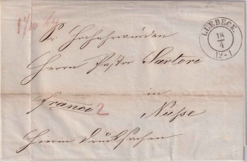 Lübeck - Lübeck 18/4 K2 Drucksachenbrief n. Nusse (Schleswig-Holstein) 1854