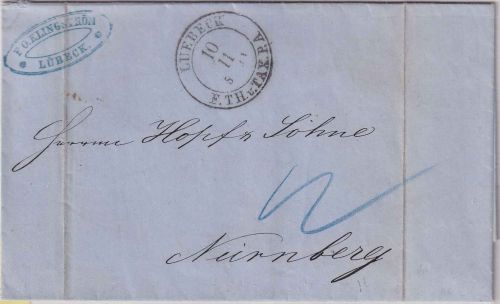 Lübeck/Th&T/Bayern - 1863 12 Kreuzer Portobrief (1. Gewichtsstufe) n. Nürnberg