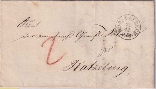 Lübeck/Dän.PA/Dänemark - 1853, 31.12. Portobrief n. Ratzeburg m. Teilinhalt