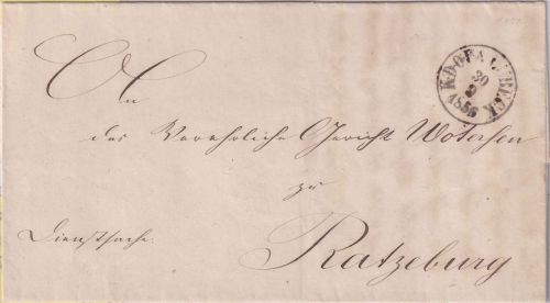 Lübeck/Dän.PA/Dänemark - 1856, 30/9 portofreier Dienstbrief n. Ratzeburg