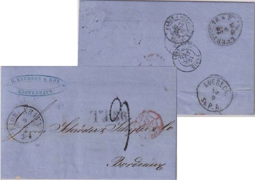 Dänemark/Lübeck/Frankreich - 1865 Portobrief n. Bordeaux - "T.T.36"