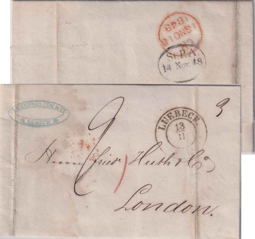 Lübeck/England - 1848, 13/11 Portobrief n. London - mit Inhalt