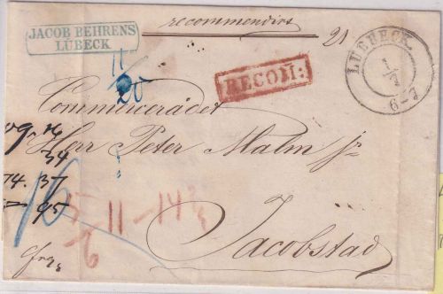 Lübeck/Finnland - 1861, 1/7 Reco-Portobrief n. Jacobstad Bahnpost Hamburg/Berlin