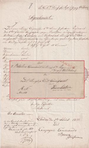 Bayern - Landau roter L1 Militaria-Dienstbrief n. Kaiserslautern 1833 - Inhalt !