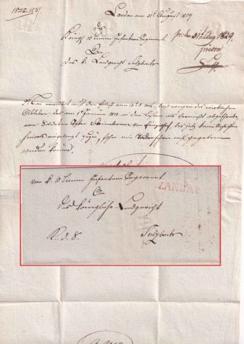 Bayern - Landau roter L1 Militaria-Dienstbrief n. Sulzbach 1829 - Inhalt !