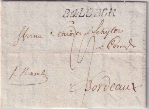 Lübeck/Frankreich - R4 Lübek L1 Portobrief (Franco Hamburg) n. Bordeaux 1803
