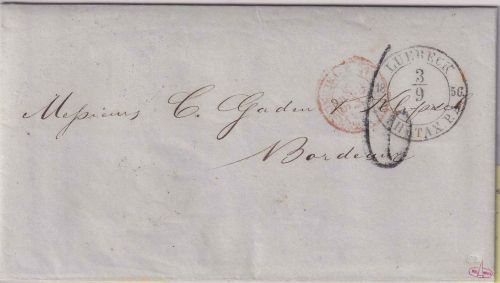 Lübeck/Th&T/Frankreich - 1856, 3/9 K2 Portobrief n. Bordeaux - mit Inhalt