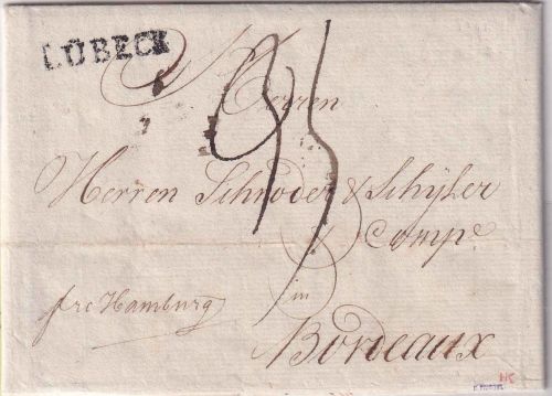 Lübeck/Frankreich - Lübeck L1 Portobrief (Franco Hamburg) n. Bordeaux 1791