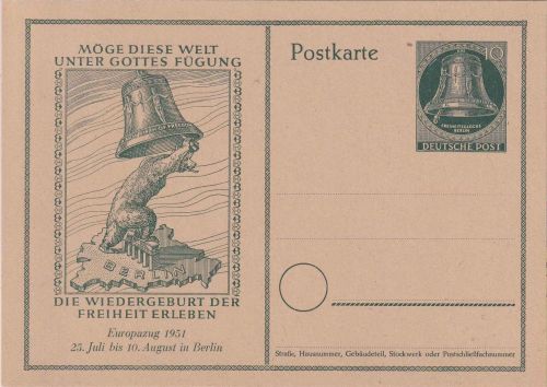 Berlin - 10 Pfg. Glock Sonderganzsache Europazug 1951 ungebraucht