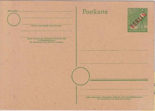 Berlin - 10 Pfg. Arbeiter/Rotaufdruck Ganzsache/Karte ungebraucht