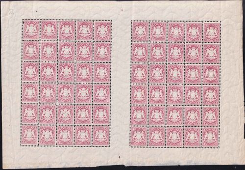 Bayern - 3 Kr. Wappen gez. Wz. weite Welle 60er Bogen postfrisch