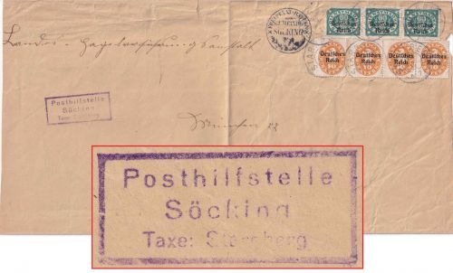 DR-Infla - Söcking T. Starnberg Posthilfstelle-Ra3 Dienstbrief n. München 1921