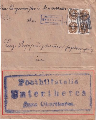 DR-Infla - Untertheres T. Obertheres Posthilfstelle-Ra3 Dienstbrief 1921