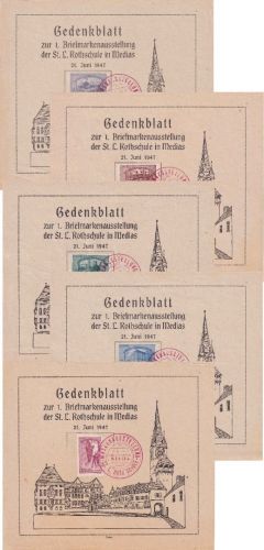Rumänien - Medias 1947 5 Gedenkblätter Briefmarkenausstellung Rothschule