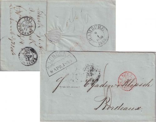 Lübeck/Th&T/Frankreich - 1850 HKS u. TTR4 Portobrief ü. Hamburg/Valenciennes