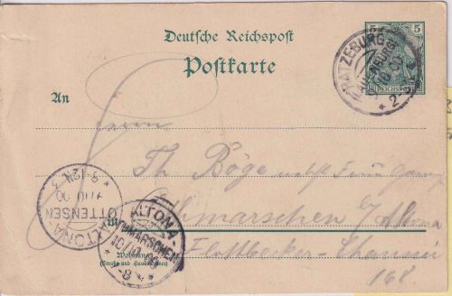 DR - Ratzeburg (Lauenburg) a 1900 KOS 5 Pfg. Ganzsache n. Othmarschen