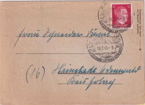DR - Ratzeburg 19.2.45 Handwerbestempel Faltbrief n. Hainstadt
