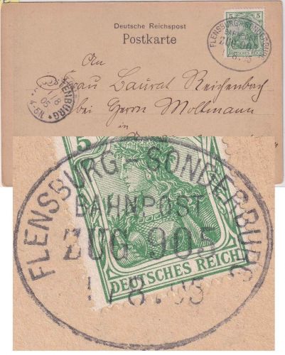 DR - Flensburg Sonderburg Bahnpost Z.905 Karte n. Augustenburg 1905