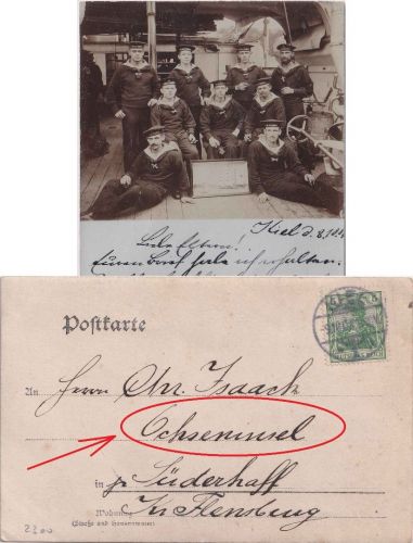 Schleswig-Holstein - Kiel 1903 Foto-AK Gruppe Matrosen SMS Carola - Empfänger !!