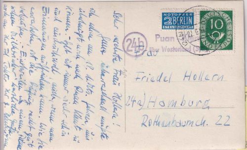 BRD - (24b) Puan-Klent ü. Westerland Landpost-Ra2 Karte n. Hamburg 1951