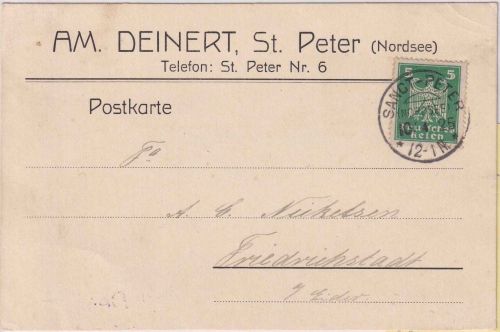 DR - Sanct Peter (Nordsee) 10.4.25 KOS Firmenkarte n. Friedrichstadt