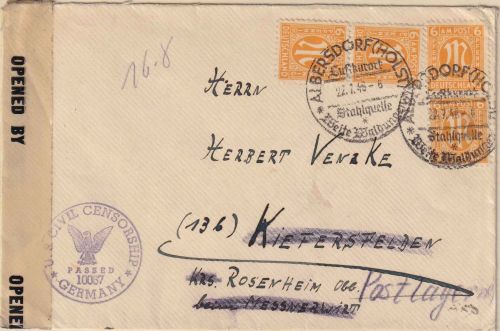 AM-Post - 4x6 Pfg. dt. Druck Zensurbrief Handwerbestpl. Albersdorf (Holst.) 1946