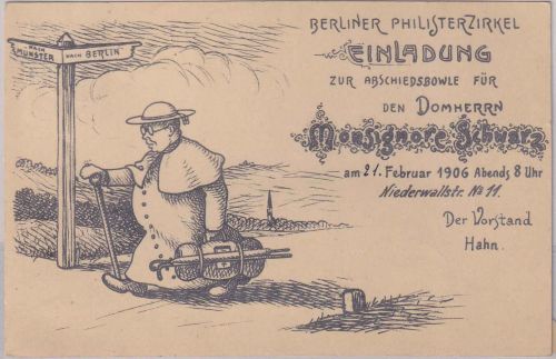 Berlin - Charlottenburg Einladungskarte Berliner Philisterzirkel gelaufen 1906