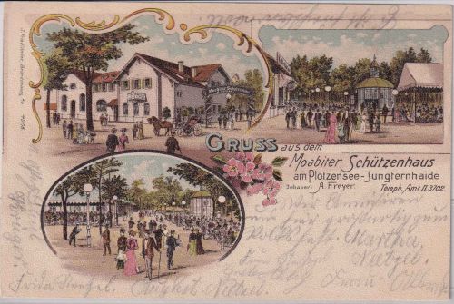 Berlin - Plötzensee Moabiter Schützenhaus farb. Mehrbildlitho gelaufen 1904