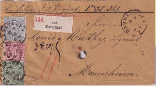 NDP - 7+3+1 Kr. dst. Paketbegleitbrief K1 Darmstadt - Mannheim 8.7.68
