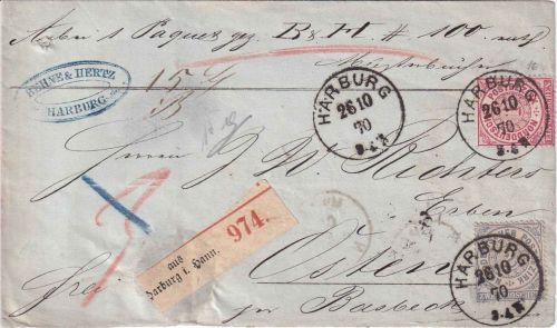 NDP - 1+2 Gr. gez. Paketbegleitbrief Harburg - Osten b. Barbeck 26.10.70