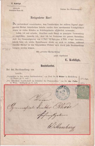 NDP - 1/3 Gr dst. Drucksache (Bücherzettel) blauer K1 Berlin Post Exped. 13 1870
