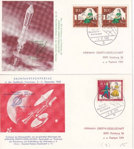 BRD - Hannover 1965 HOG Rakete TR24/25 2 Raketenpostkarten + Startprotokoll