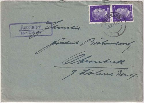 DR - Kordingen ü. Walsrode Landpost-Ra2 Brief Obernbek b. Löhne 1943