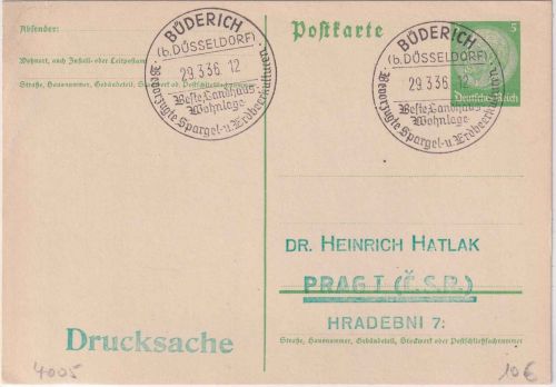 DR - Büderich b. Düsseldorf Spargel- u. Erdbeerkulturen Handwerbestempel 1936