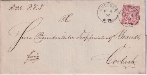 NDP - 1 Gr. gez. Brief K1 Arolsen 10/4 71 nach Corbach - ohne Inhalt