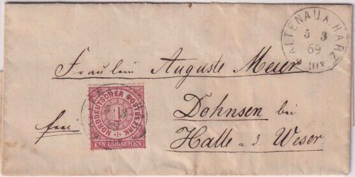 NDP - 1 Gr. dst. K1 Altenau a. Harz 5.3.69 kl. Damenbriefchen n. Dohnsen b Halle